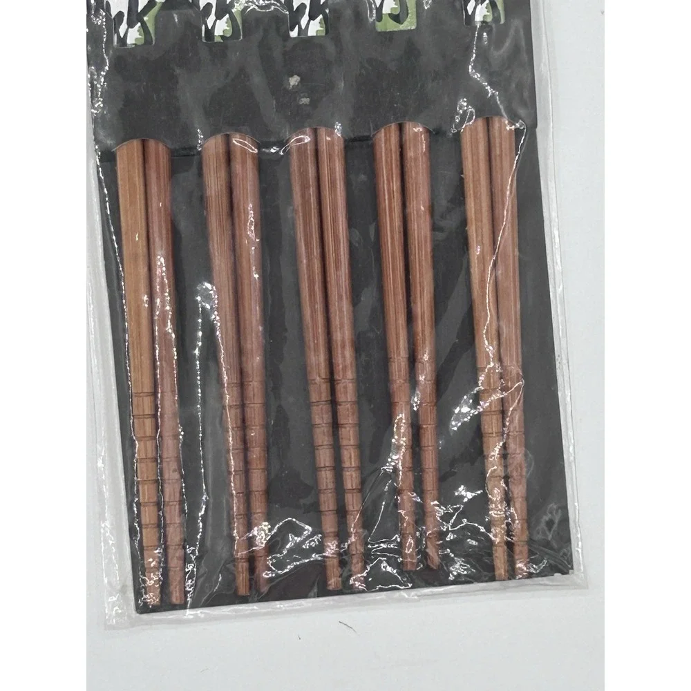 Japanese Natural‎ Wood Chopsticks Reusable 5 Pairs Lightweight Hand Carved Set